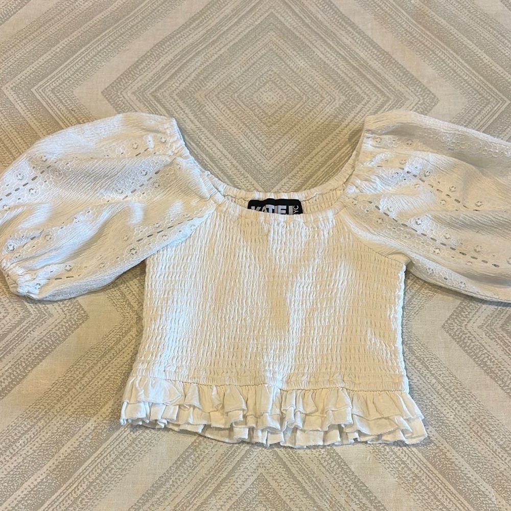 Katie J NYC Girls White Eyelet Puff Sleeve Top - Size S